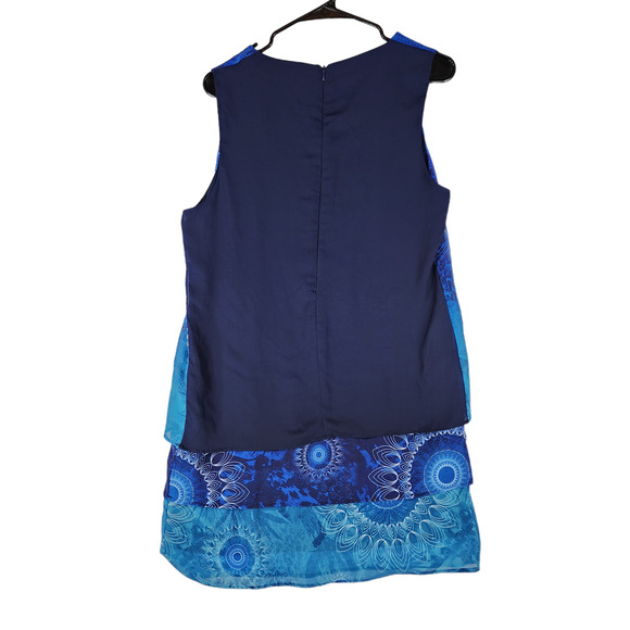 Desigual Mini Shift Dress 40 US 8 M Women Blue BOHO Chiffon Layered Flowy - Picture 2 of 13